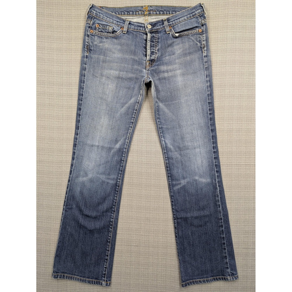 7 For All Mankind Jeans Womens 32 Blue Low Rise Straight Stretch Made USA Denim